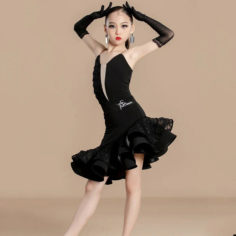 2024 Children Clothing Sexy Backless Practice Clothes Chacha Rumba Tango Latin Dance Dress For Girls Performance Wear DN17899
