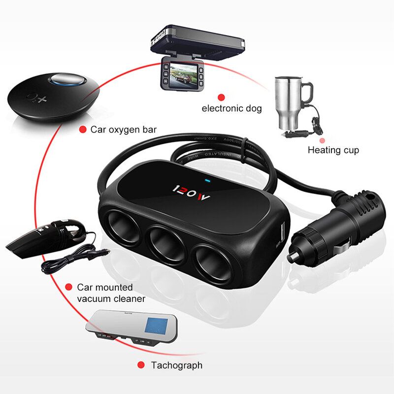 Adaptateur chargeur de voiture 120W 12V 24V 3 prises Laguna, allume-cigare répartiteur touristes USB LED chargeur rapide de voiture pour iPhone IPad GPS Prada cam