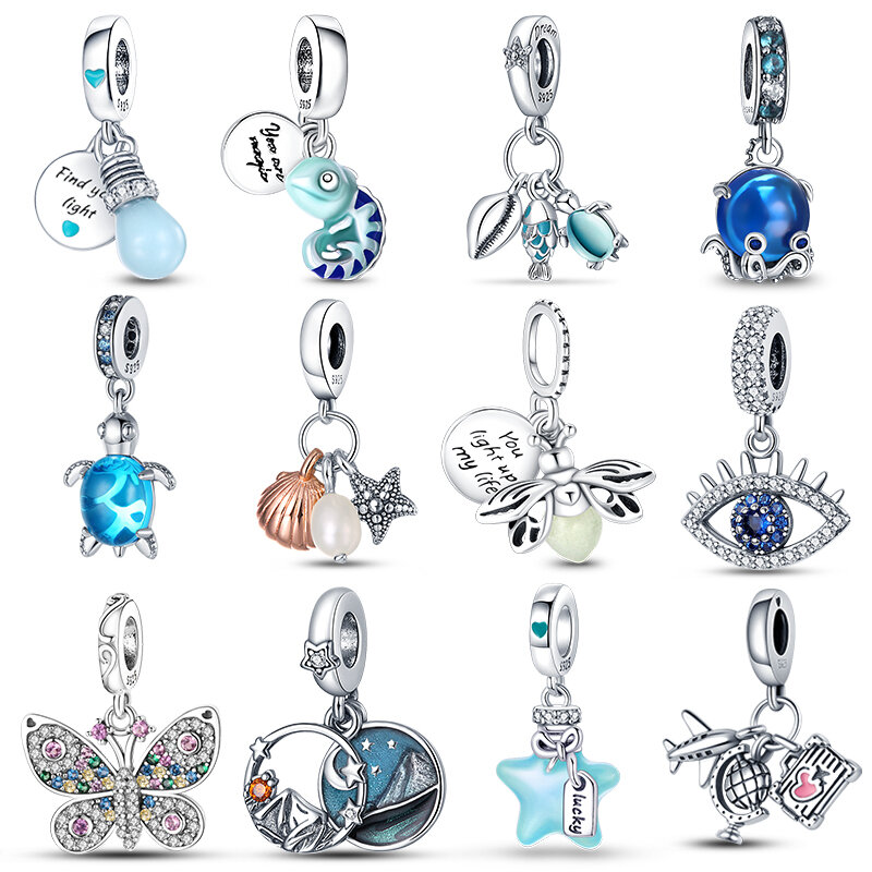 100% 925 Sterling Silver Chameleon Luminous Firefly Star Charms Beads Fit Pandora Original Bracelet DIY Birthday Jewelry Gifts