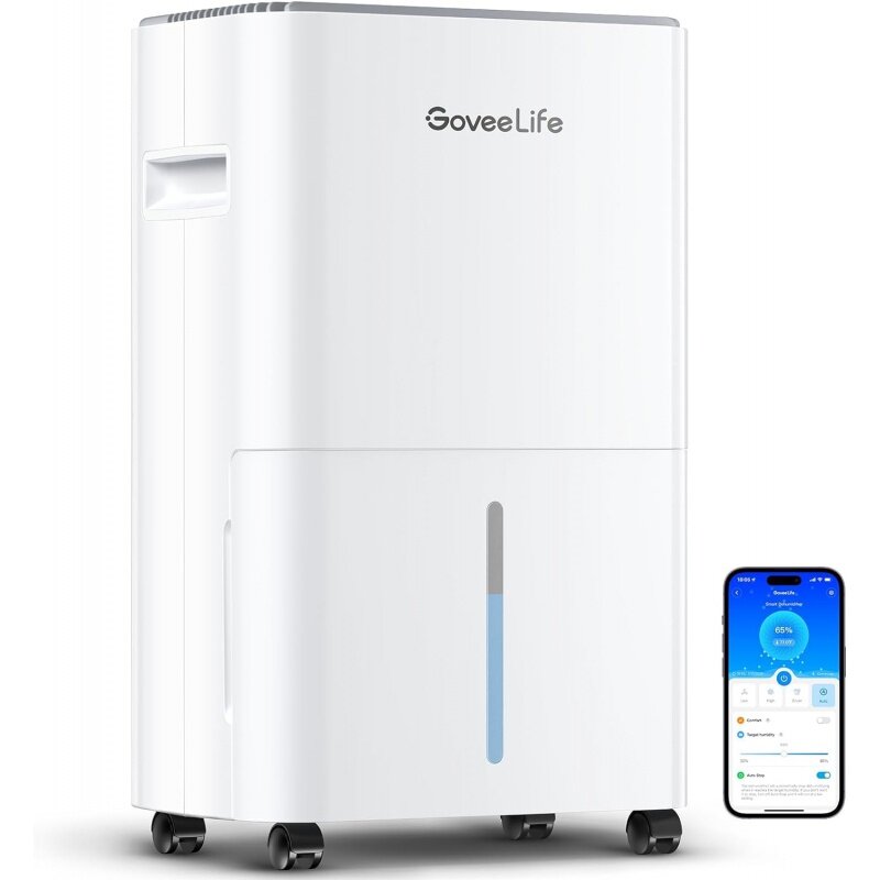 GoveeLife Smart Dehumidifier for Basement Upgraded, Max 50 Pint Energy Star Certified WIFI with Drain Hose Continuous Drainage,