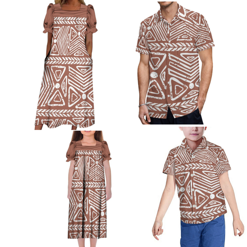 Microsia-vestido de cuello cuadrado Mumu para mujer, camisa para hombre y niña, camisa para niño, vestido familiar polinesiano personalizado, Manga corta suave