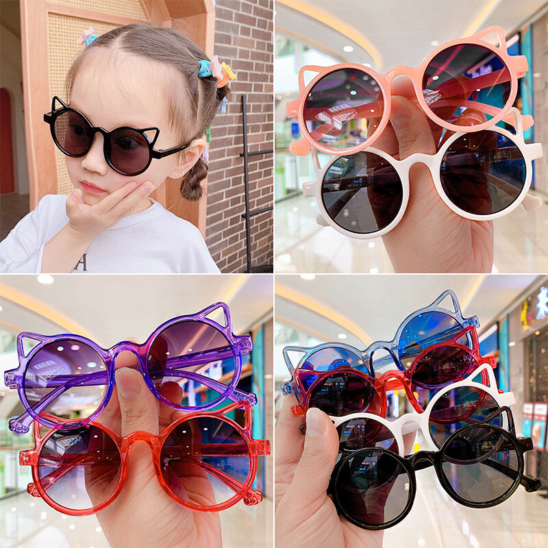 Meninas meninos bonito animal dos desenhos animados orelhas óculos de sol clássico crianças ao ar livre proteção solar adorável do vintage proteção