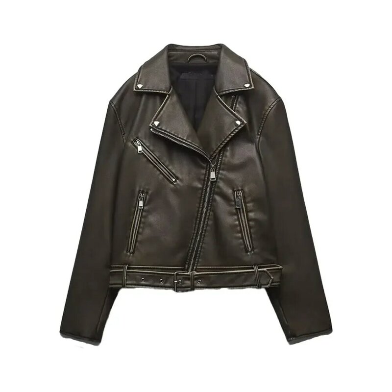 女性用人工皮革ジャケット,ヴィンテージのコート,長袖,ジッパー,女性用アウターウェア,シック,新しいファッション2023