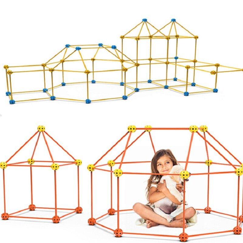 Kids DIY Playhouse Forts Toys Insert Bead Castles Tunnels Tents Kit 3D Play House Sticks Design Building Toys For Children Gifts