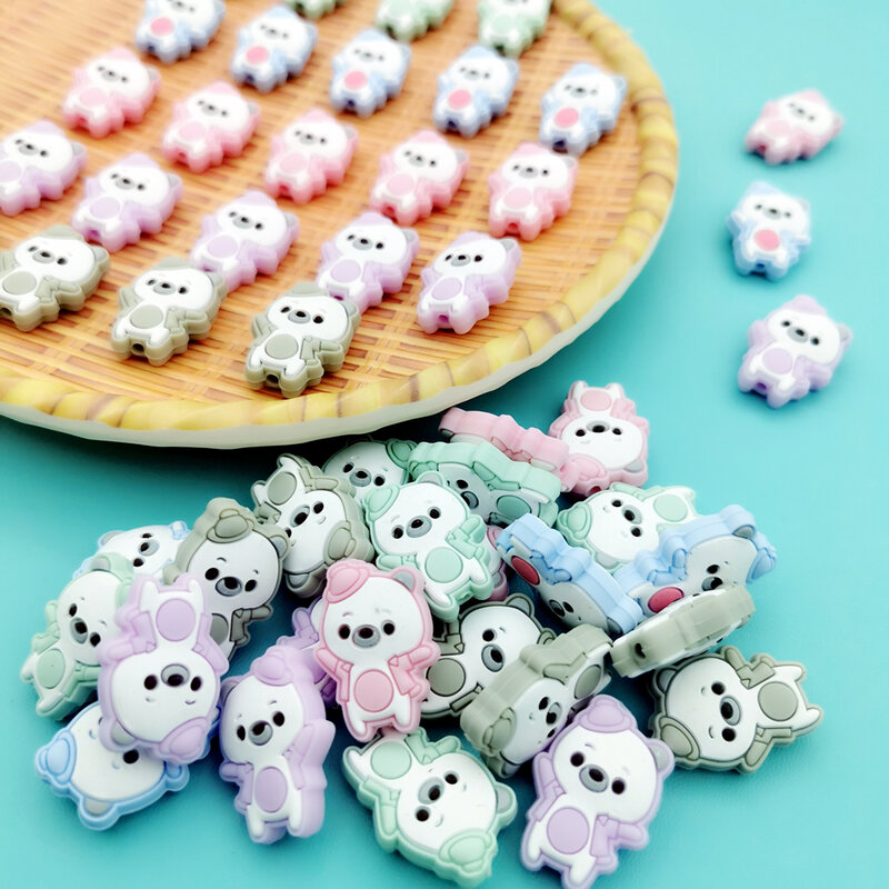 16*25mm 10pc/lot Baby Bear Silicone Beads Baby Teething Pacifier Chains Necklace Accessories Safe Nursing Chewing Kawaii Gifts