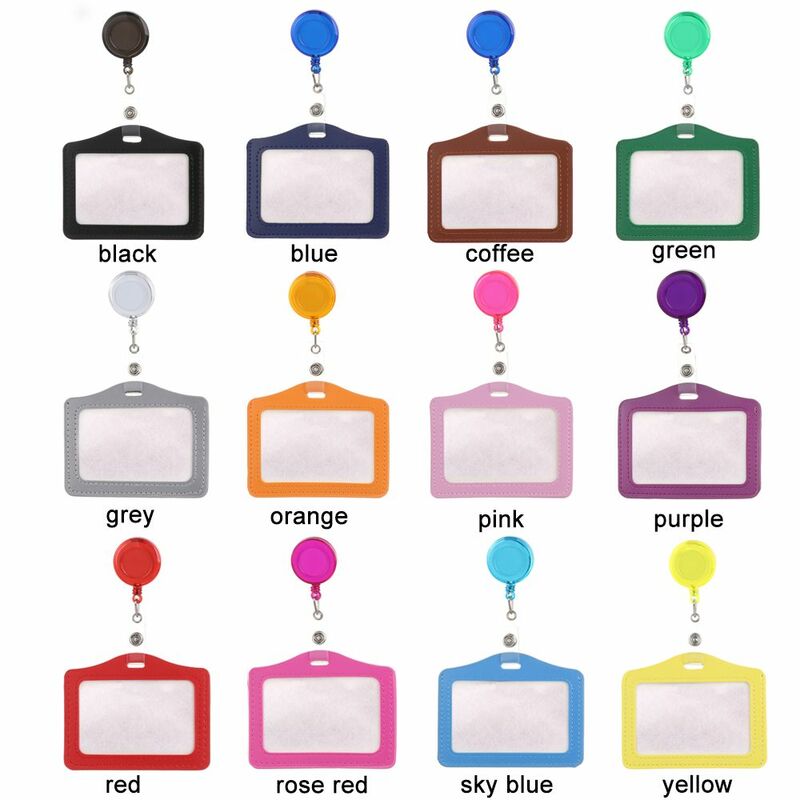 12 Colors Office Supplies Identity Tag ID Card Holder Badge Case Protective Shell with Retractable Reel