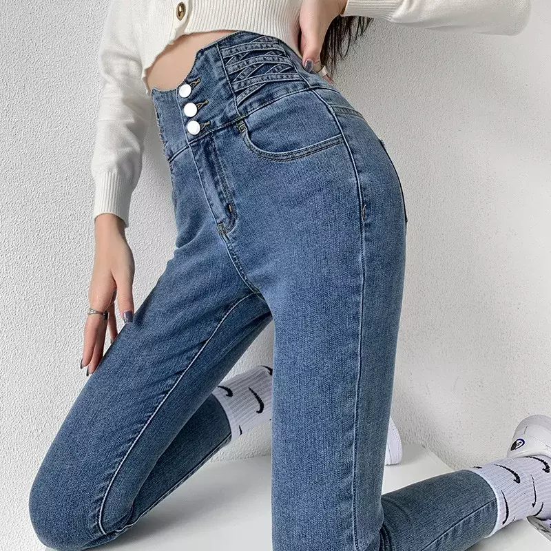 Primavera estate 2023 moda donna vita alta Jeans gamba larga donna pantaloni larghi Denim Capris Jeans mamma pantaloni