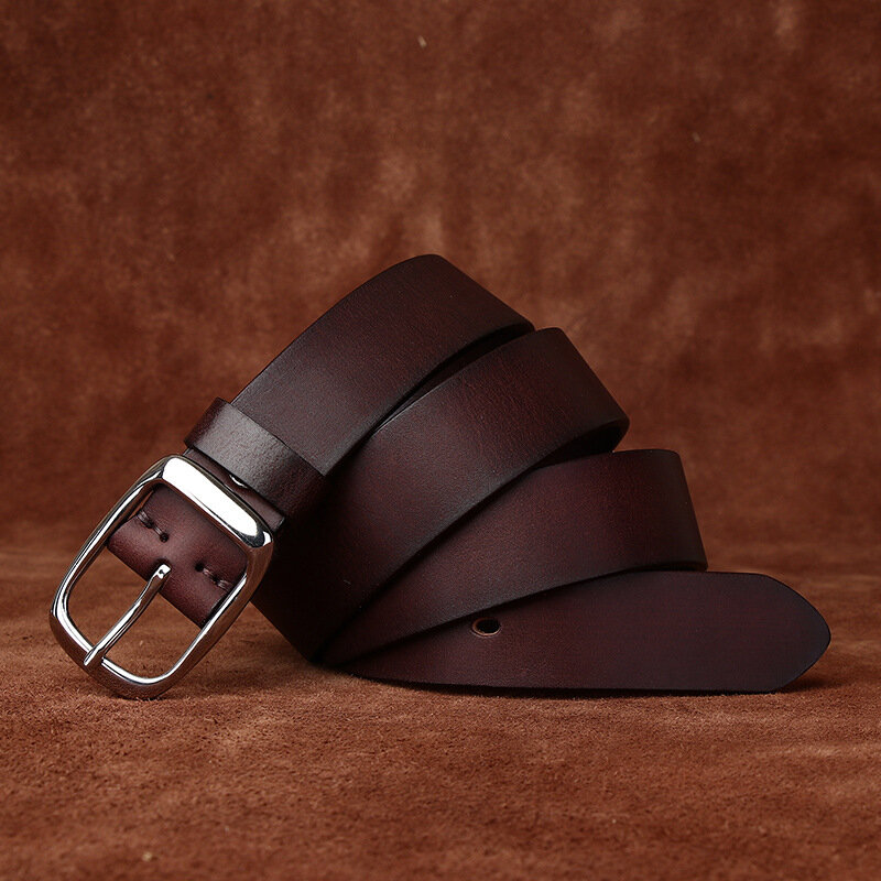 3.3CM Designer Best Quality 100% Upper Genuine Leather Stainless Steel Pin Buckle Belt For Men Business Men Belt Vintage Belt