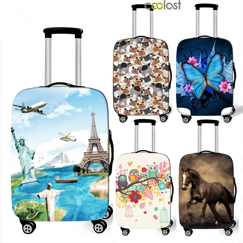 動物のプリントが施された厚い荷物カバー,旅行用の伸縮性のあるスーツケース,頑丈な保護カバー