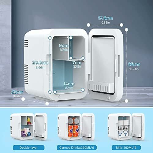 Mini Réfrigérateur de Soins de la Peau avec Miroir, Refroidisseur Thermoélectrique AC/DC, Réchauffeur Indispensable pour Soins de la Peau, 4 Litres/6 Boîtes