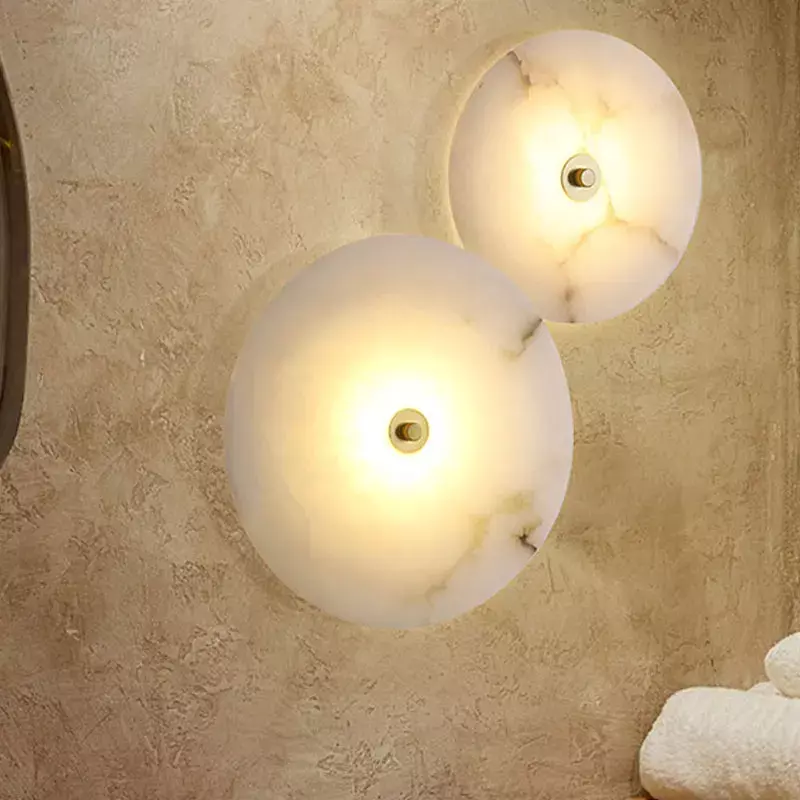 Lampada da parete a LED in marmo naturale forma rotonda retroilluminazione in metallo dorato illuminazione per soggiorno camera da letto TV sfondo Sconce