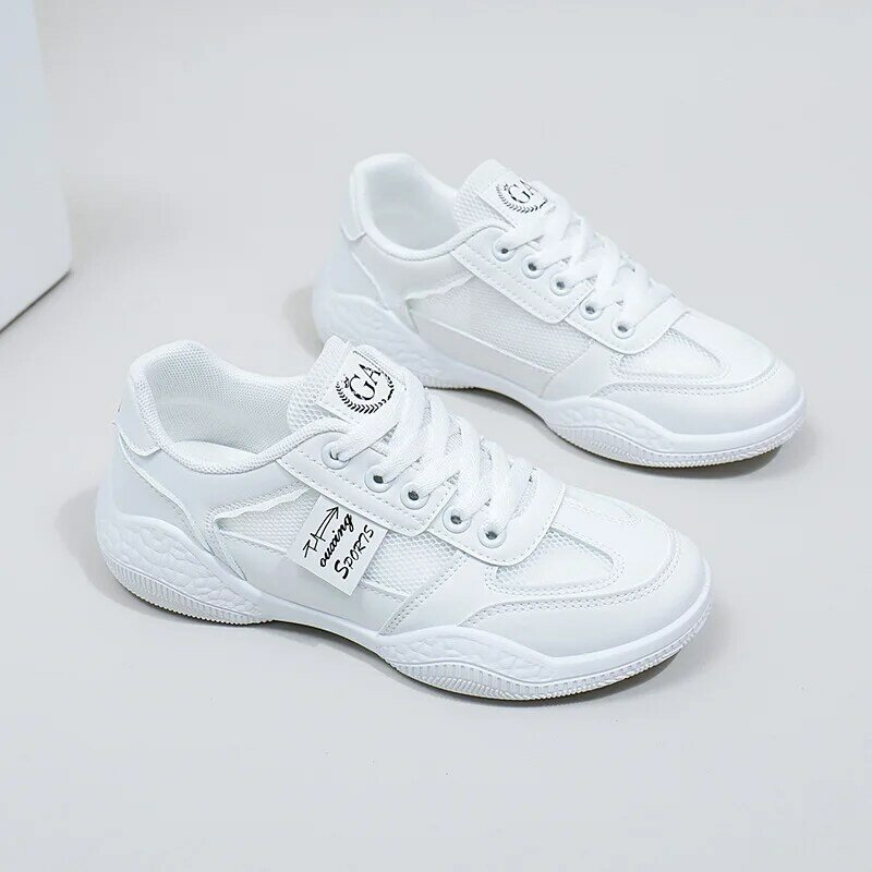 Comemore białe damskie buty wyprzedaż koreańskie damskie 2024 lato nowe grube dno oddychające obuwie Casual siatka sportowa trampki tanie