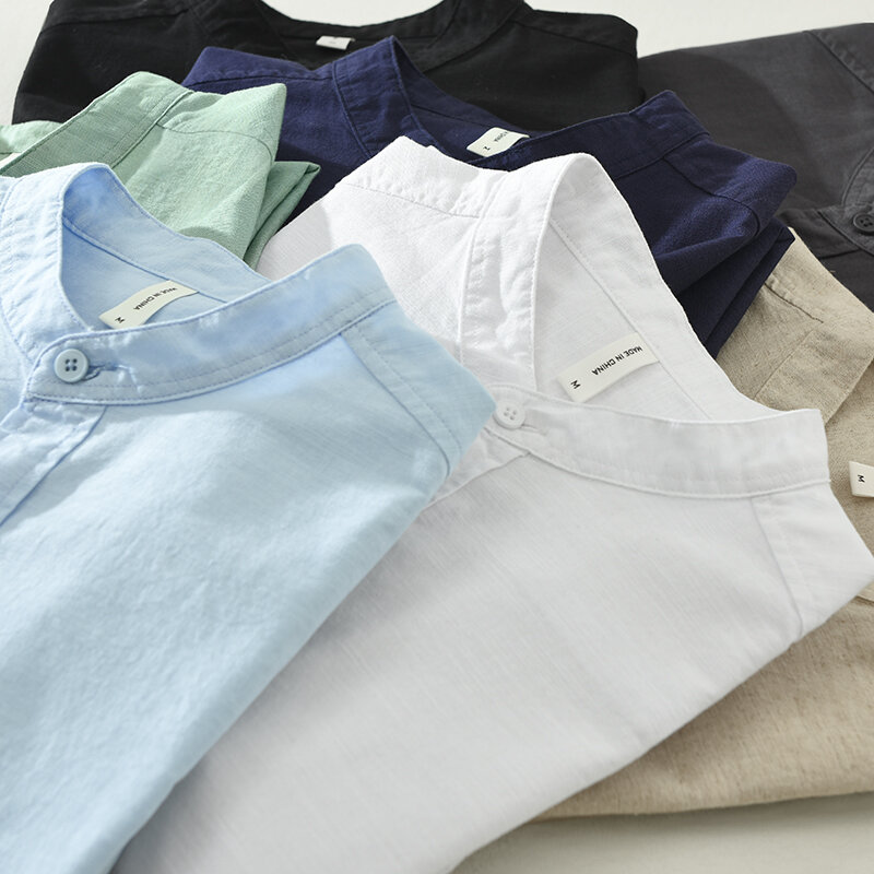 Cotton Linen Casual Shirts Men Casual Fashion Short Sleeve Shirt Man Loose Large Size Button-up Shirt