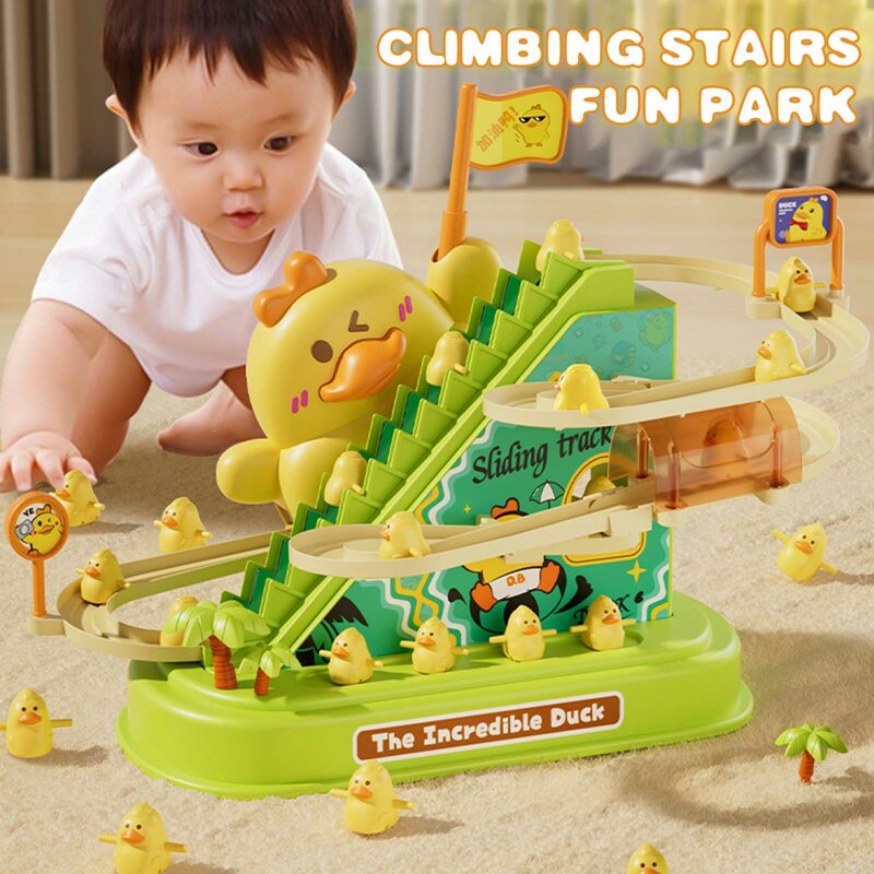 Small Duck Toy Stairs with Lights & Music Creative Early Learning Duck Slide Stall Toys Gift for 1 2 3 Year Toddlers Kids Boys