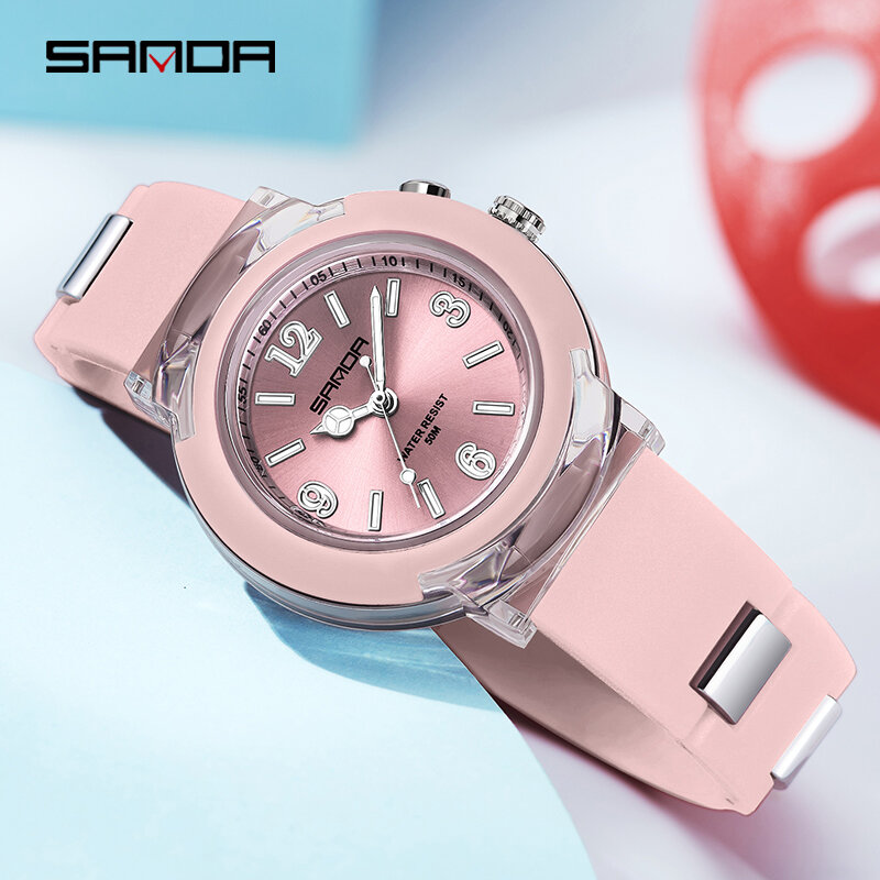 2023 New Watch Fashion Trend Outdoor Leisure Temperament Versatile for Sanda 6104 Girls Quartz Watch LED Light