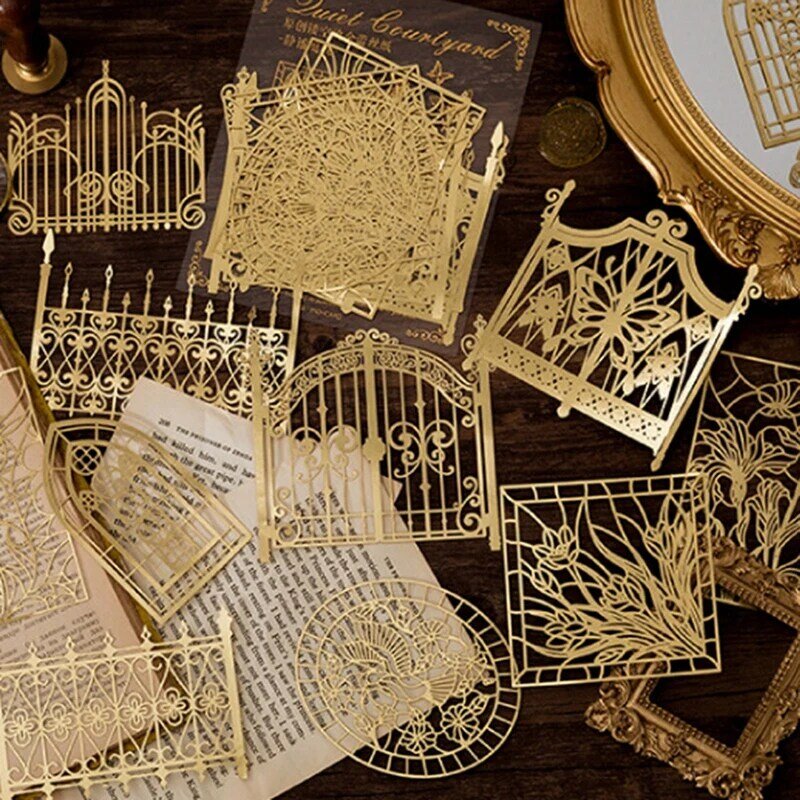 8 Styles 10Pcs/Bag Vintage Hollow Bronzing Cardstock Paper Aesthetic Hand Account Decorative Material Paper Products