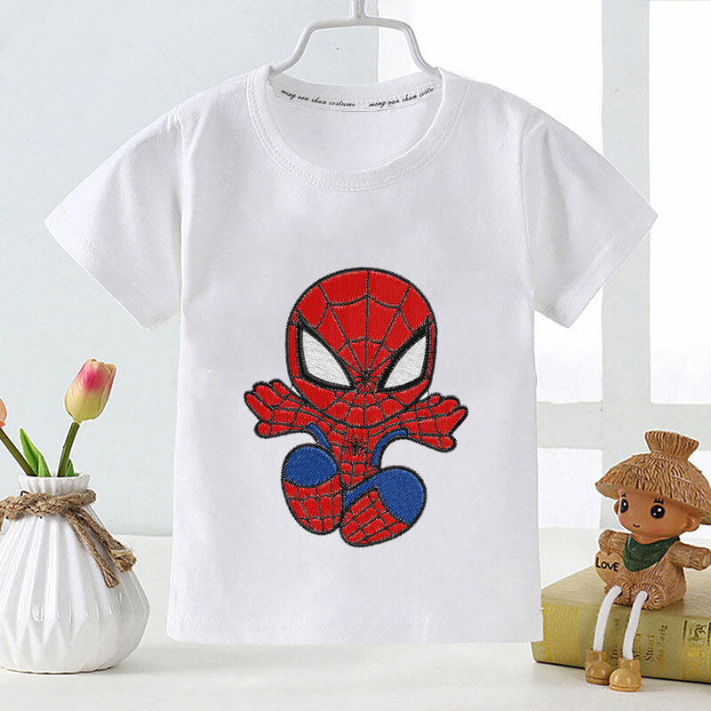 스파이더맨 만화 프린트 티셔츠, 캐주얼 코튼, 귀여운 아동복, 맞춤 인쇄 가능
