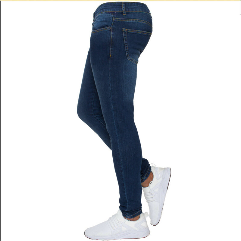 Jeans skinny elástico para homens, calças jeans finas, de algodão elástico, masculinas plus size, lápis, cor pura, calça casual, nova moda
