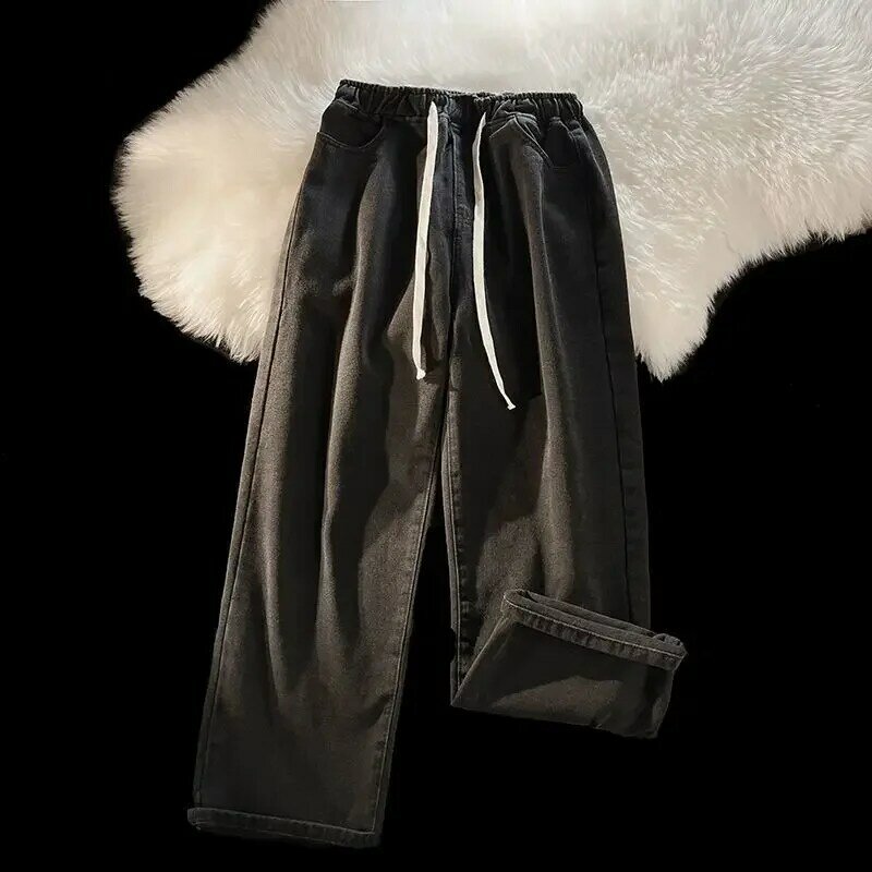 Autunno e inverno Jeans imbottiti e addensati pantaloni larghi da uomo dritti elastici in vita pantaloni a gamba larga pantaloni Casual B80