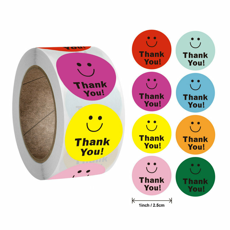 Stiker wajah panas hadiah kartun merekat sendiri guru anak-anak Terima kasih bulat warna neon barang insentif
