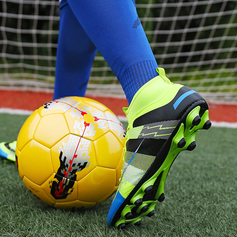 Vendita calda FG scarpe sportive per bambini calcio a buon mercato High Top arancione scarpe da calcio per bambini Outdoor Long Spikes Sock Child Futsal Shoes