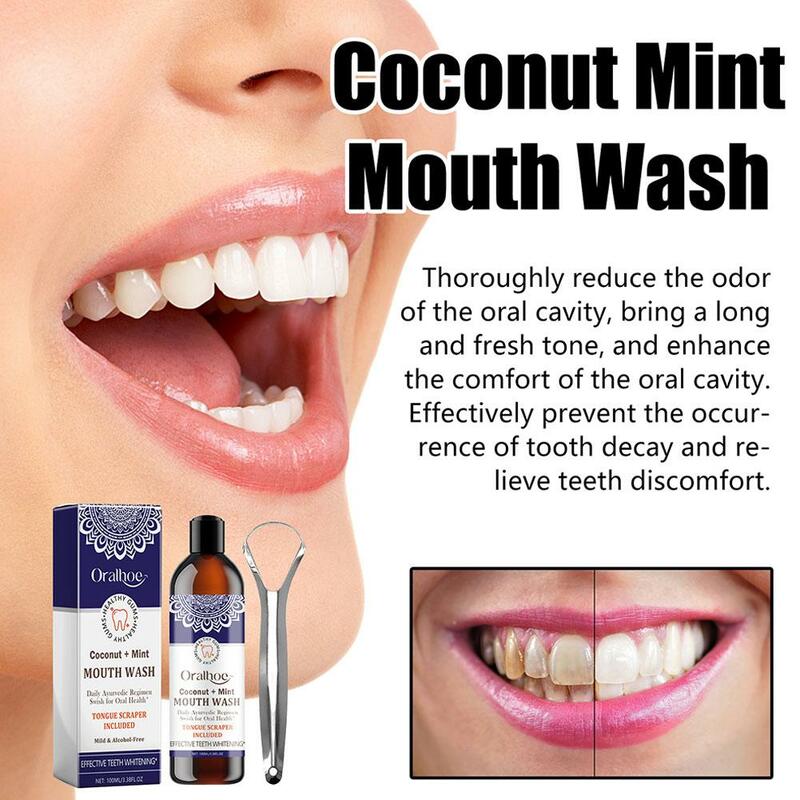 100ml Coconut Oil Mint Pulling Oil Mouth Wash Alcohol-free Oral Whitening Teeth Clean Oral Breath Tongue Scrape U6x3