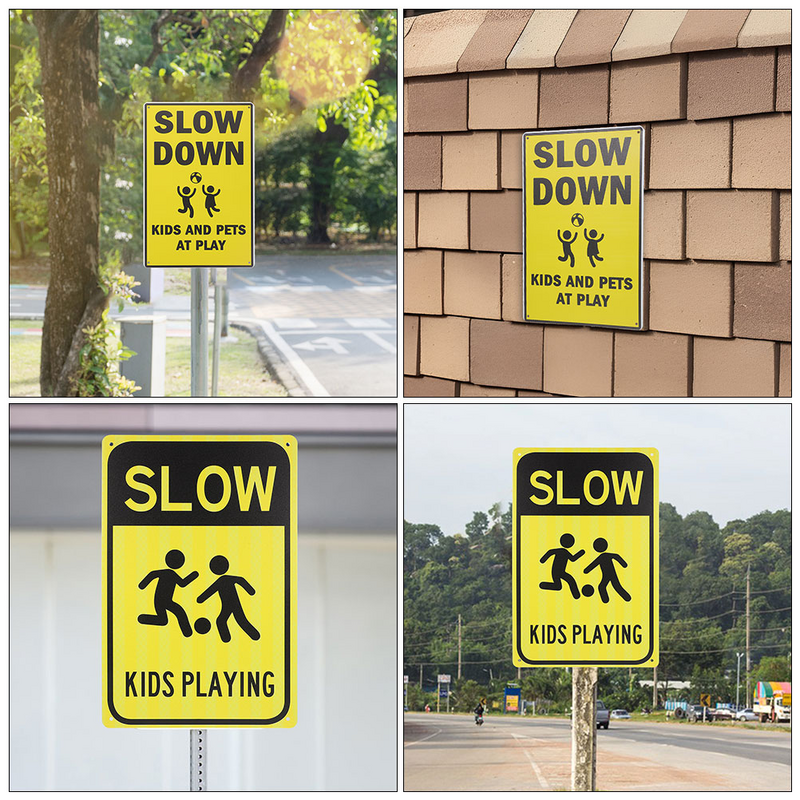 Señal de advertencia para niños, señales de calle, precaución, señales de carretera, jugando, atención, 2 piezas