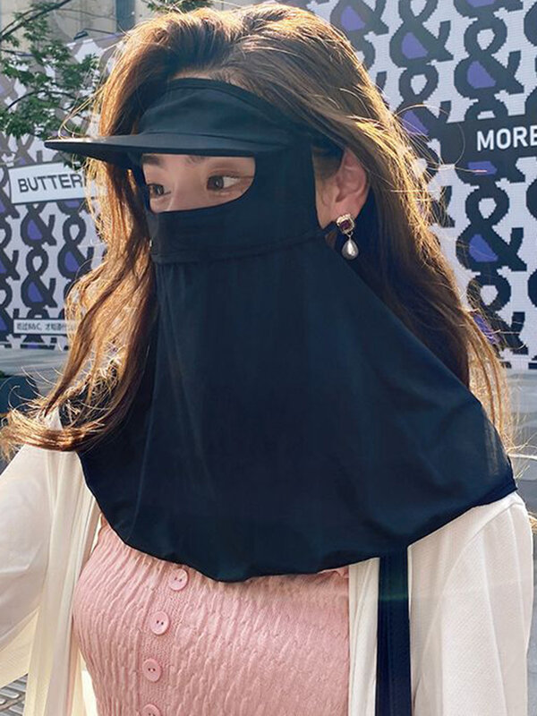 Topi masker pelindung matahari luar ruangan Anti-Ultraviolet Facekini wanita musim panas UPF50 + penutup wajah tipis berpori