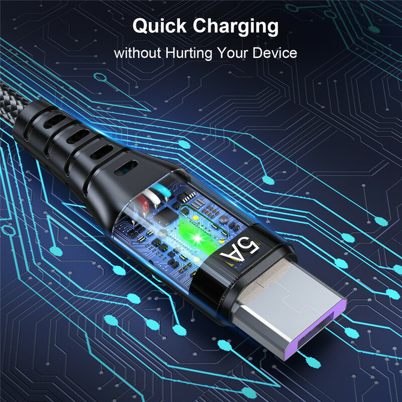 USLION-Cable Micro USB de carga rápida para teléfono móvil, Cable de datos para Xiaomi, Android, iluminación LED, 5A