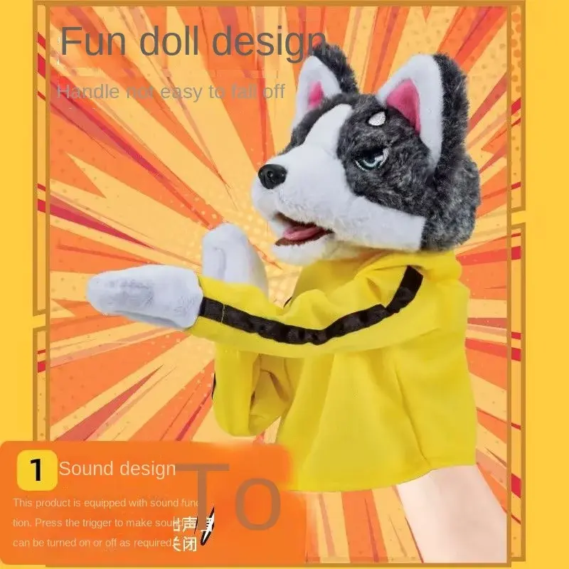 Elektryczne brzmiące pacynka zabawka dla psa dla dzieci pluszowe bokserskie Husky lalka interaktywne trudne dziecko kojące zabawka pacynka na prezent