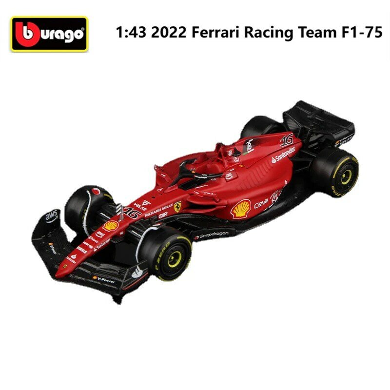 Bburago-coche de carreras Ferrari SF75/SF21 de Metal fundido a presión 1:43, modelo de coche de Fórmula 1, colección de juguetes de aleación, 2022