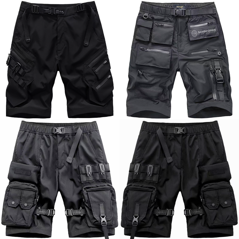Summer Baggy Multi Pocket City Tactical Y2K Cyber Punk Streetwear pantaloni Capris maschili Techwear pantaloncini Cargo per uomo nero