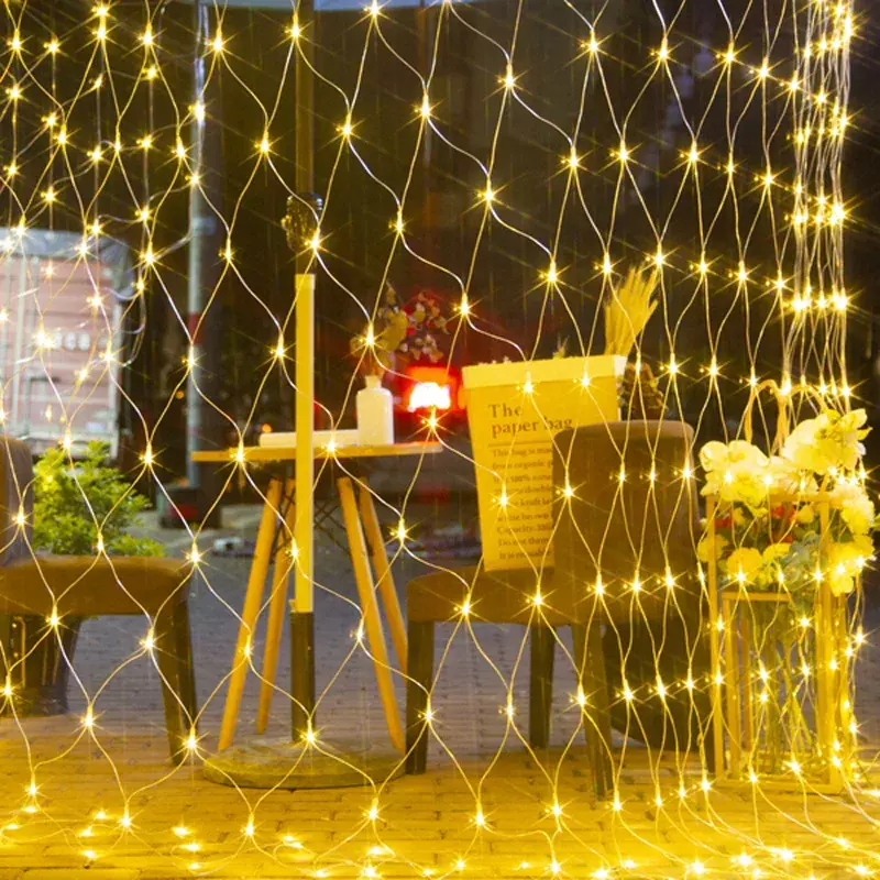 Solar/EU plug LED Net Mesh Fairy String Light Garland Window Curtain Christmas Fairy Light Wedding Party Garland Light