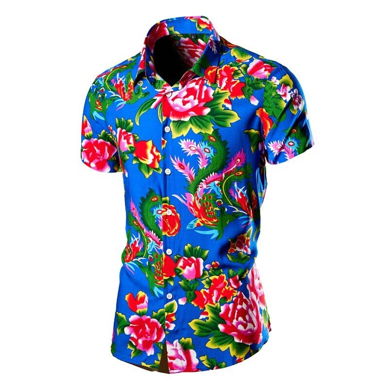 Camisa de manga corta con diseño de flores grandes para hombre, Tops de estilo chino, ropa de calle informal de tendencia, verano, nuevo