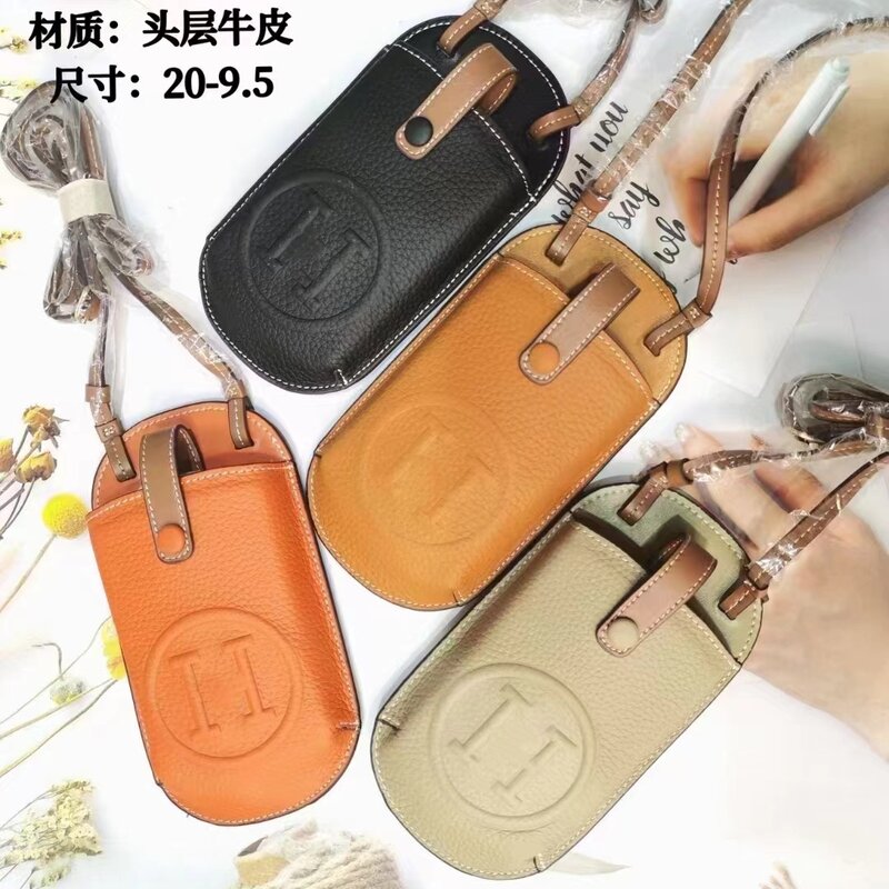 Tas selempang ponsel kulit asli untuk wanita, dompet ramping Mini tas tangan, tas kurir dompet bahu ponsel kulit asli modis mewah untuk wanita
