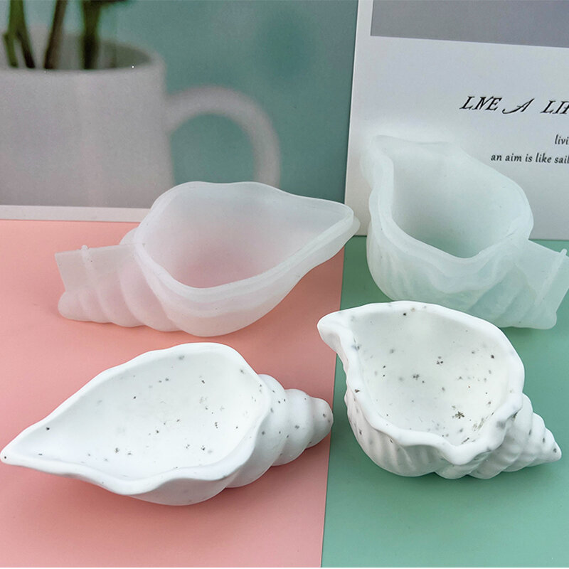 Conch pot bunga silikon cetakan DIY laut Shell lilin beraroma cetakan kotak penyimpanan beton gipsum Resin cetakan kerajinan Dekorasi Rumah