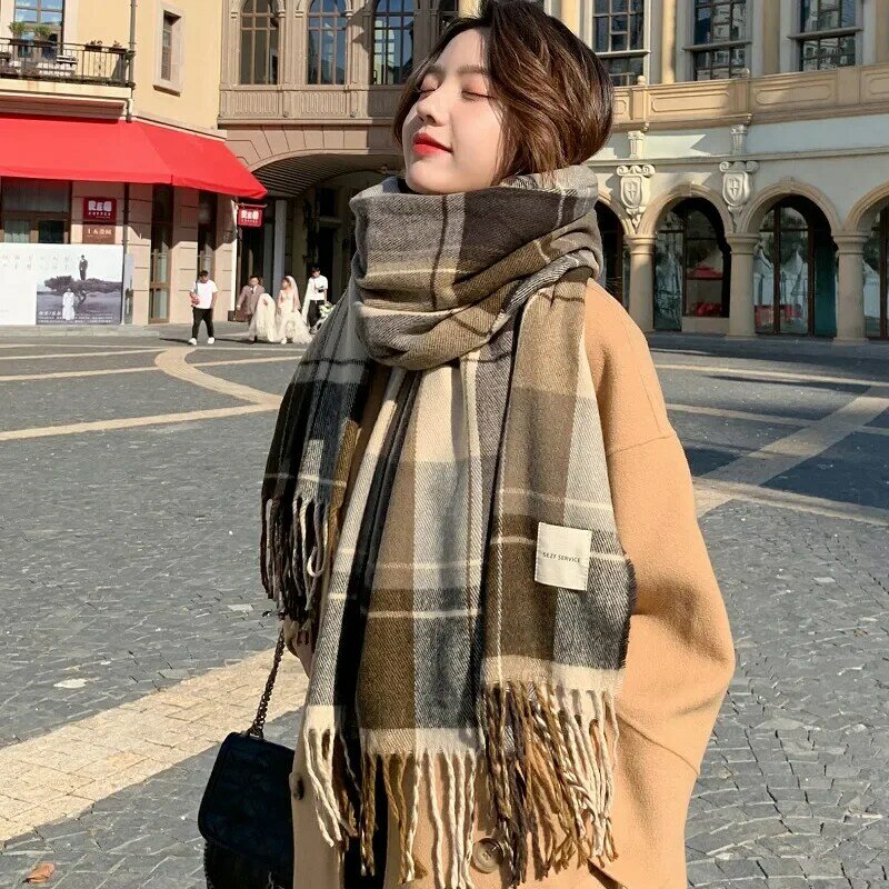 Шарф женский зимний корейский стиль с британскими классическими шахматами утепленный осенне-зимний мужской шарф теплый