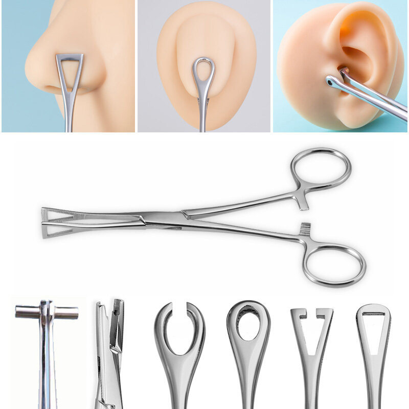 Herramienta de perforación corporal de acero quirúrgico, pinzas de abrazadera de tubo de aguja, alicates de bola de anillo abierto y cerrado, herramientas de perforación de tabique, labio y vientre