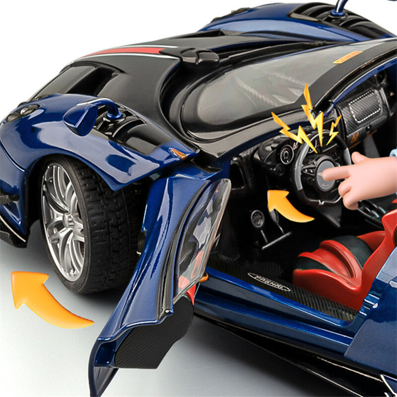Pagani Huayra-Alloy Sports Car Model, 1:18, Metal fundido, Racing Car, Modelo de veículo, Som e Simulação Leve, Kids Toy Gift, BC