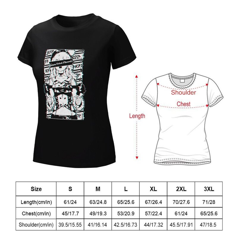 Kiara KFP 홀로라이브 글리치 티셔츠, 여름 상의, 여성 티셔츠