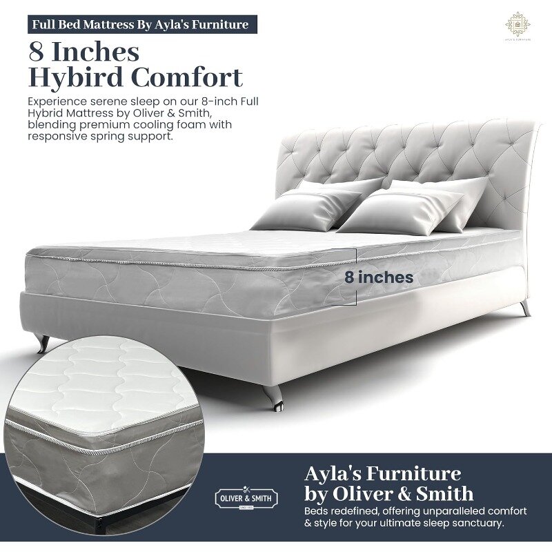 Full Size Mattress- Hybrid Mattress Full with High Density & Comfort Cold Foam with Continuous Coil Bonnell Springs
