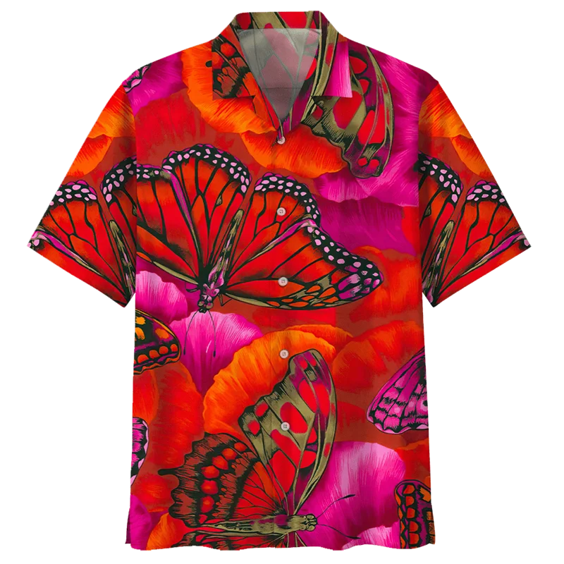 Wielokolorowa koszula hawajska z motylem dla mężczyzn Kobiety Letnie koszule uliczne z nadrukiem 3d Koszule z krótkim rękawem Bluzka z guzikami