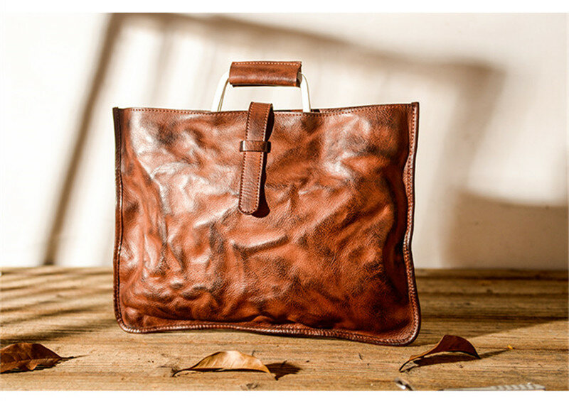 Mode Vintage handgemachte Echt leder Herren Damen Aktentasche Handtaschen Business natürliche echte Rindsleder Laptop Umhängetasche