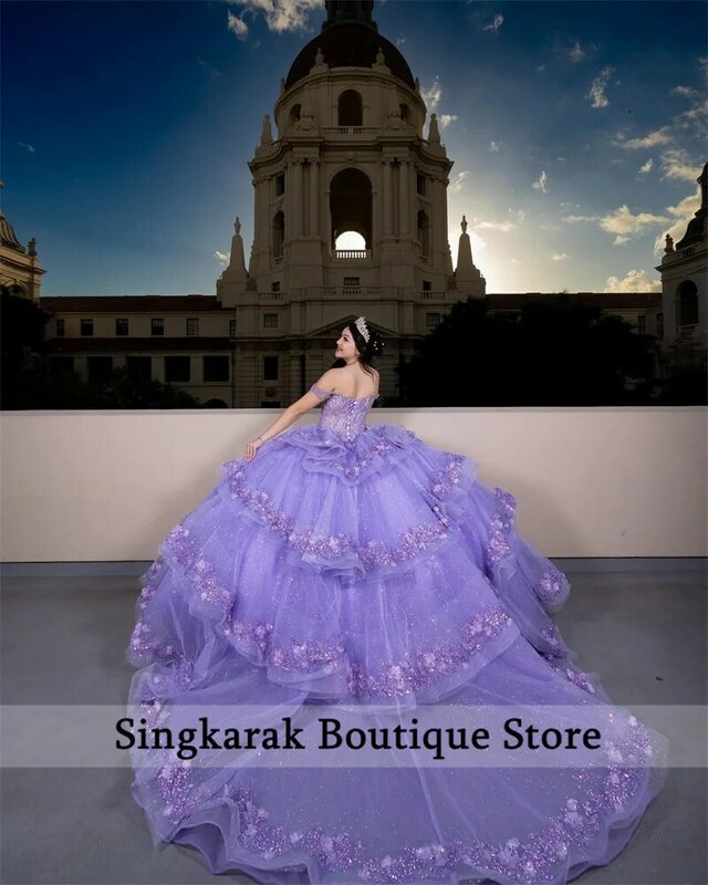 Бальное платье принцессы лавандового цвета, платья для Quinceanera, платья с цветочной аппликацией и бусинами, роскошное милое 16-летнее платье