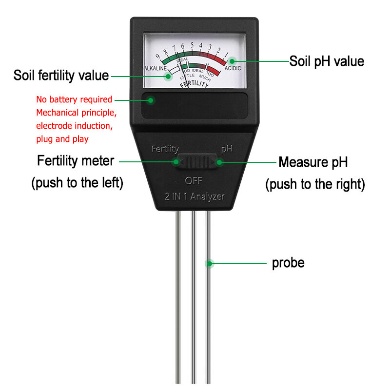Compteur de PH de sol avec 3 sondes, testeur de PH de sol, dispositif de mesure fertile pour plantes, compteur d'acidité pour jardin, 2 en 1