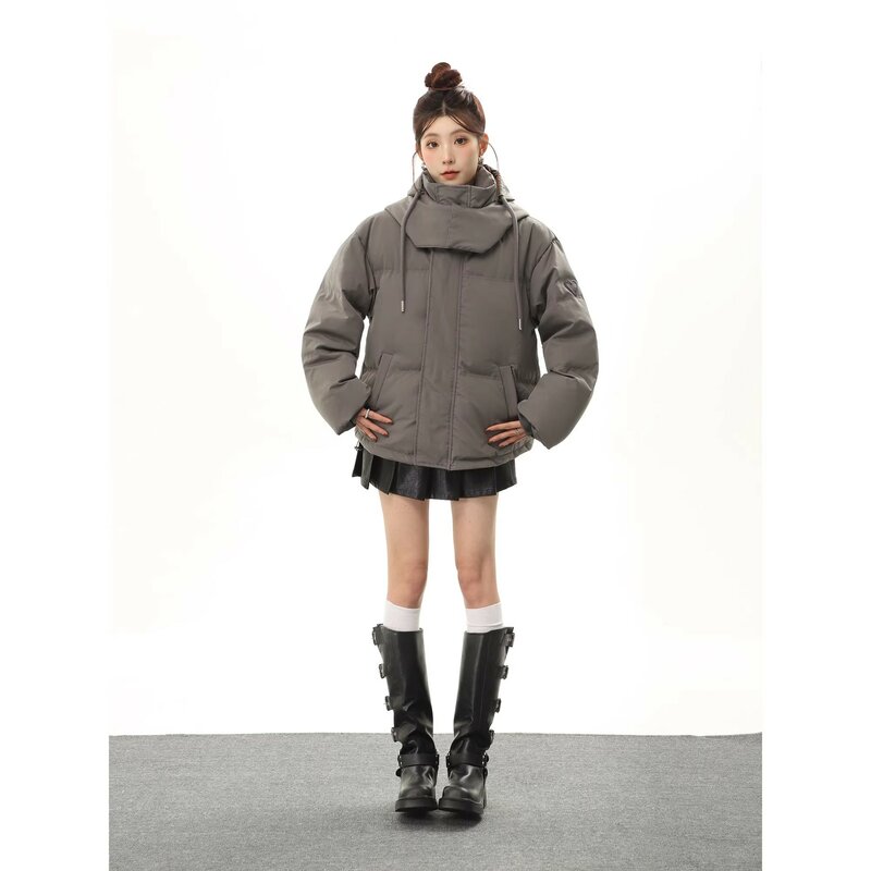 Jaket wanita, mantel berkerudung katun 2023 warna polos tebal Parka gaya Korea desain ritsleting kasual musim dingin