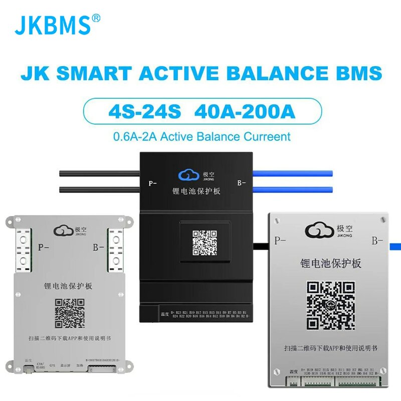 JkスマートアクティブバランスBms、LiFePo4リチウムイオンバッテリー、8s、12s、13s、14s、16s、17s、20s、24s、60a、80a、100、150a、200a、600a