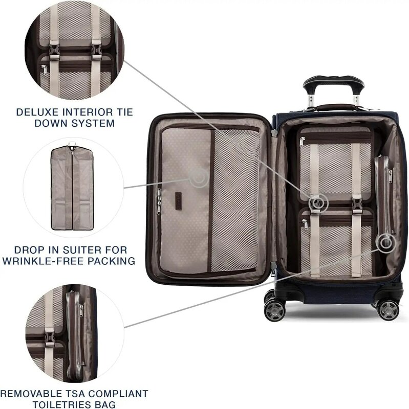 Soft Expandable Carry-on Luggage, 8-Wheel Spinner Luggage, USB Ports, Suit, Men and Women, Solid Navy, Carry-On 21"