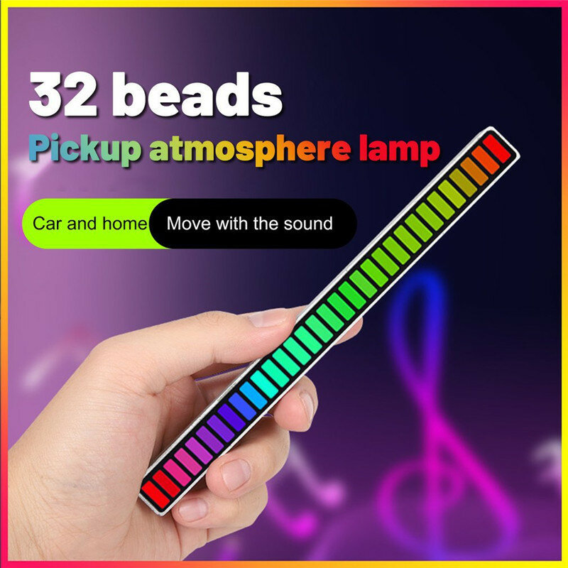 32LED 사운드 픽업 램프 USB 충전기, RGB 음악 리듬 주변 야간 조명, 앱 제어 컴퓨터 데스크탑 장식 조명, 30 개