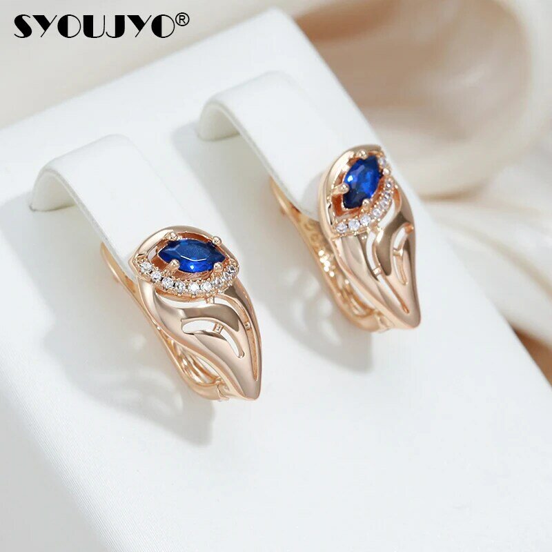 Syoujyo blau kubischen Zirkon englische Ohrringe für Frauen 585 rosé goldene Luxus party Hochzeit edlen Schmuck